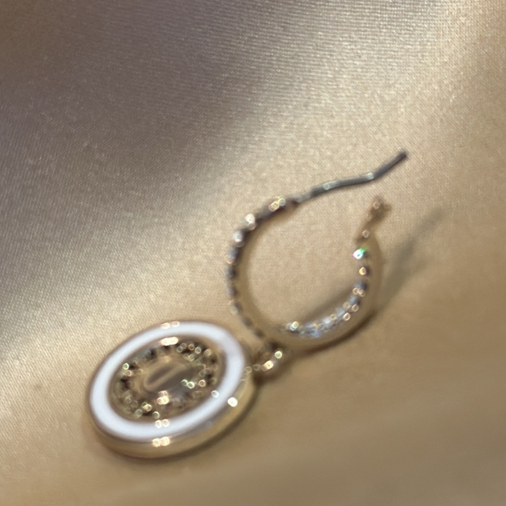 Givenchy earrings Color framed logo charm pierced Pave Huggies hoop 1”x 1/2” NWT - Picture 4 of 5